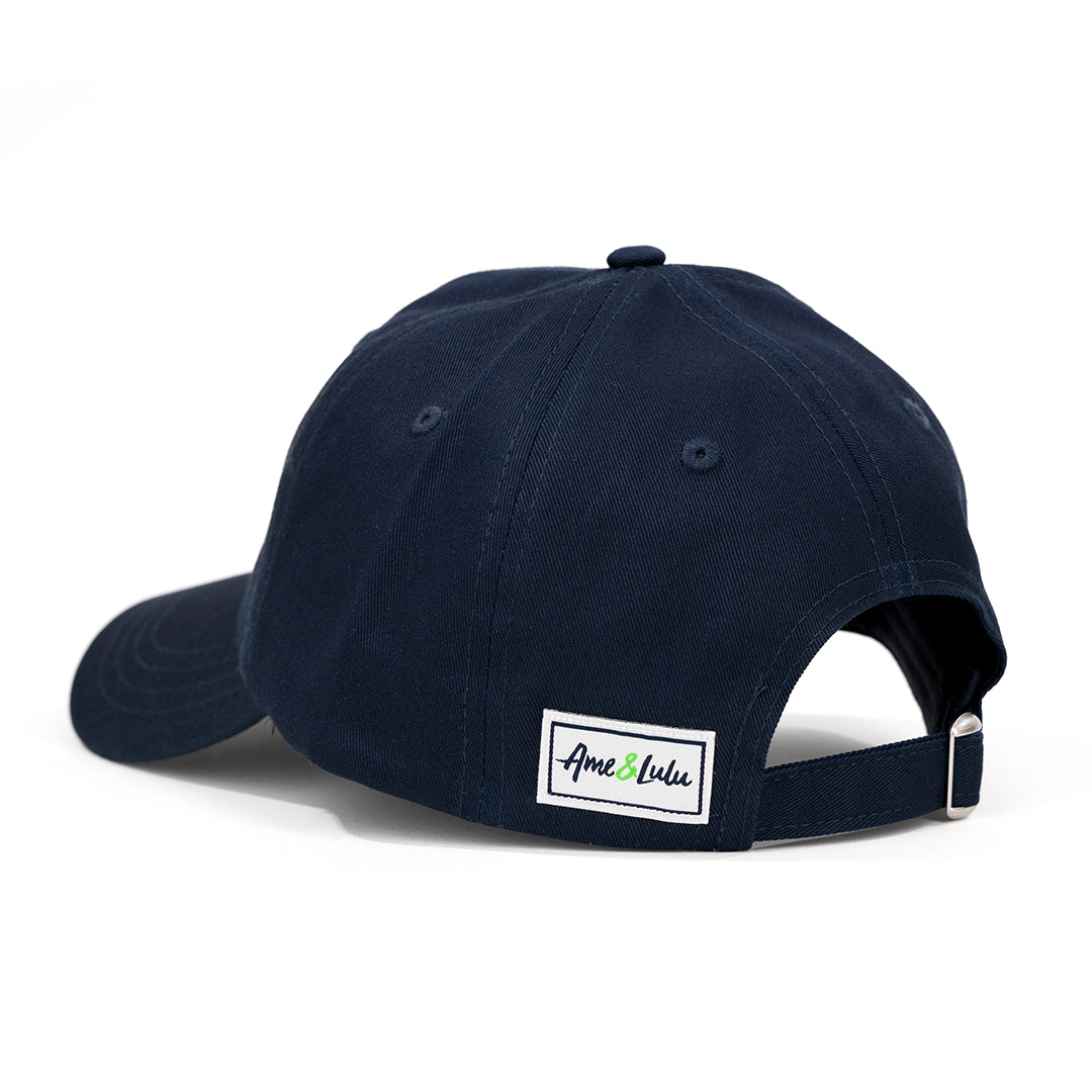 side view of navy baseball hat