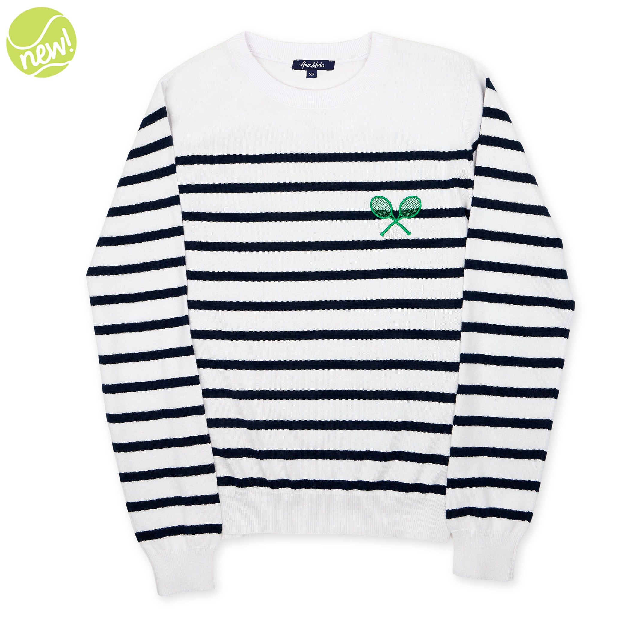 Ame & Lulu - Club Sport Sweater: Navy Fairway GOLF Stripes