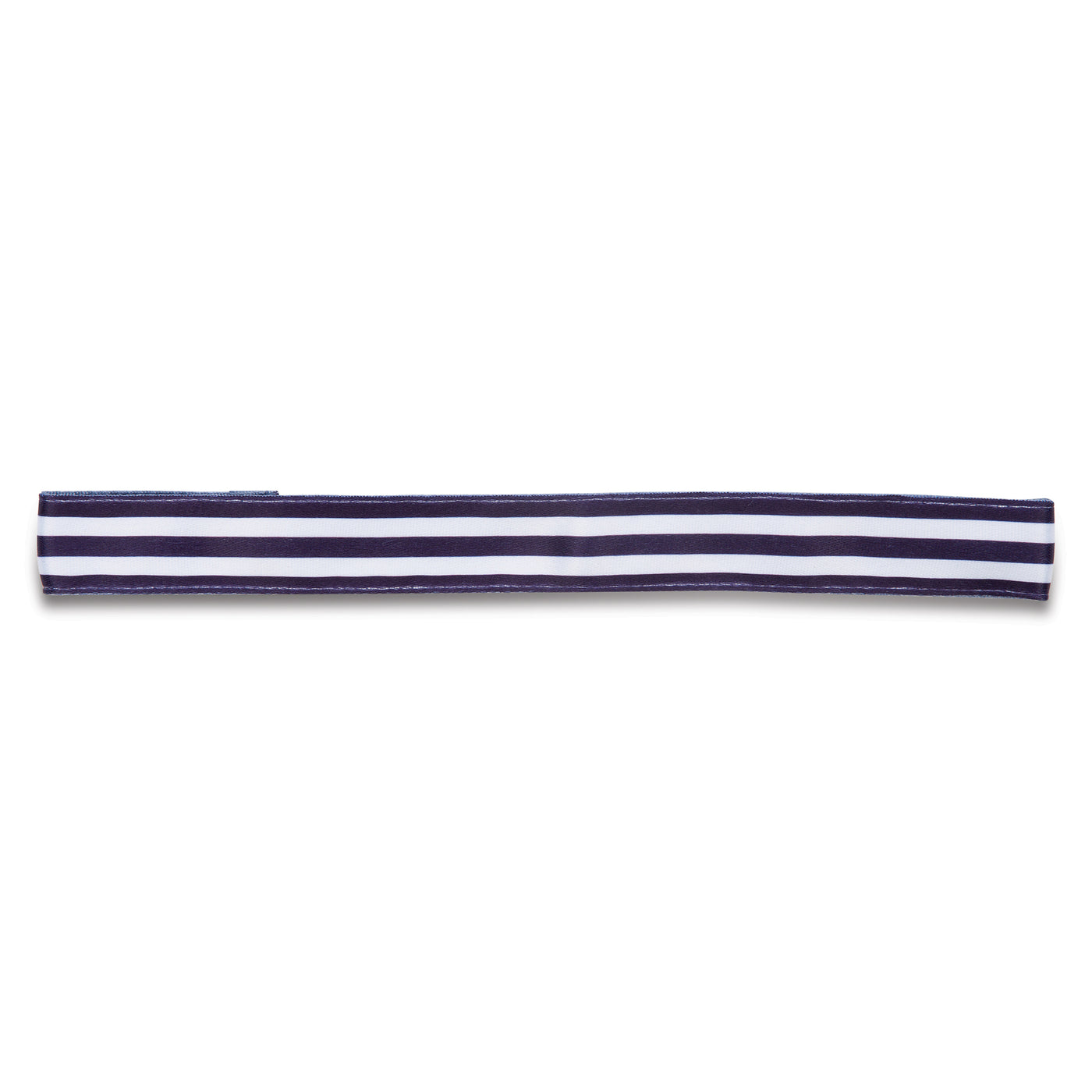 a white and navy striped headband with black elastic