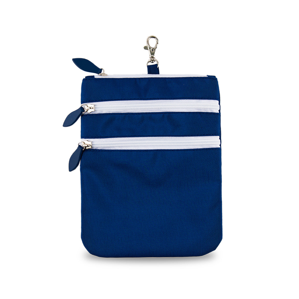 navy small tee pouch with white zippers