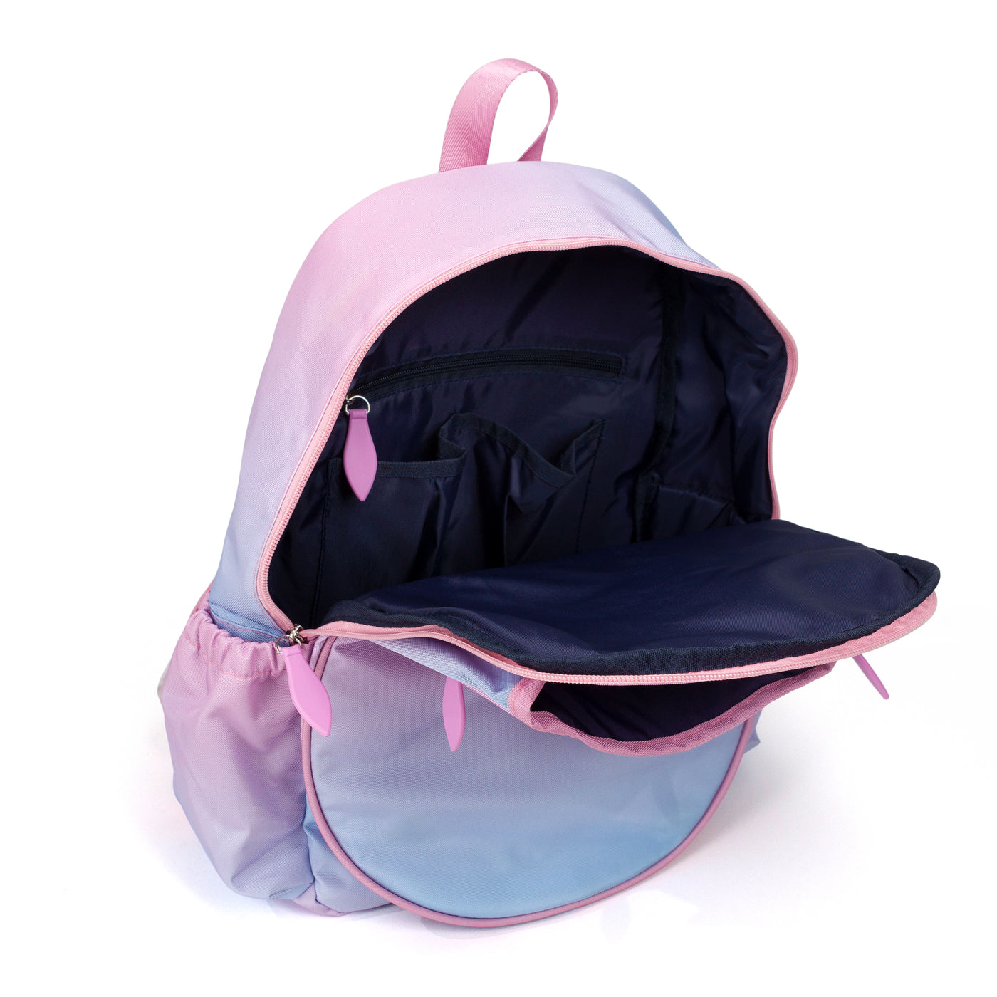blue and pink ombre kids tennis backpack.