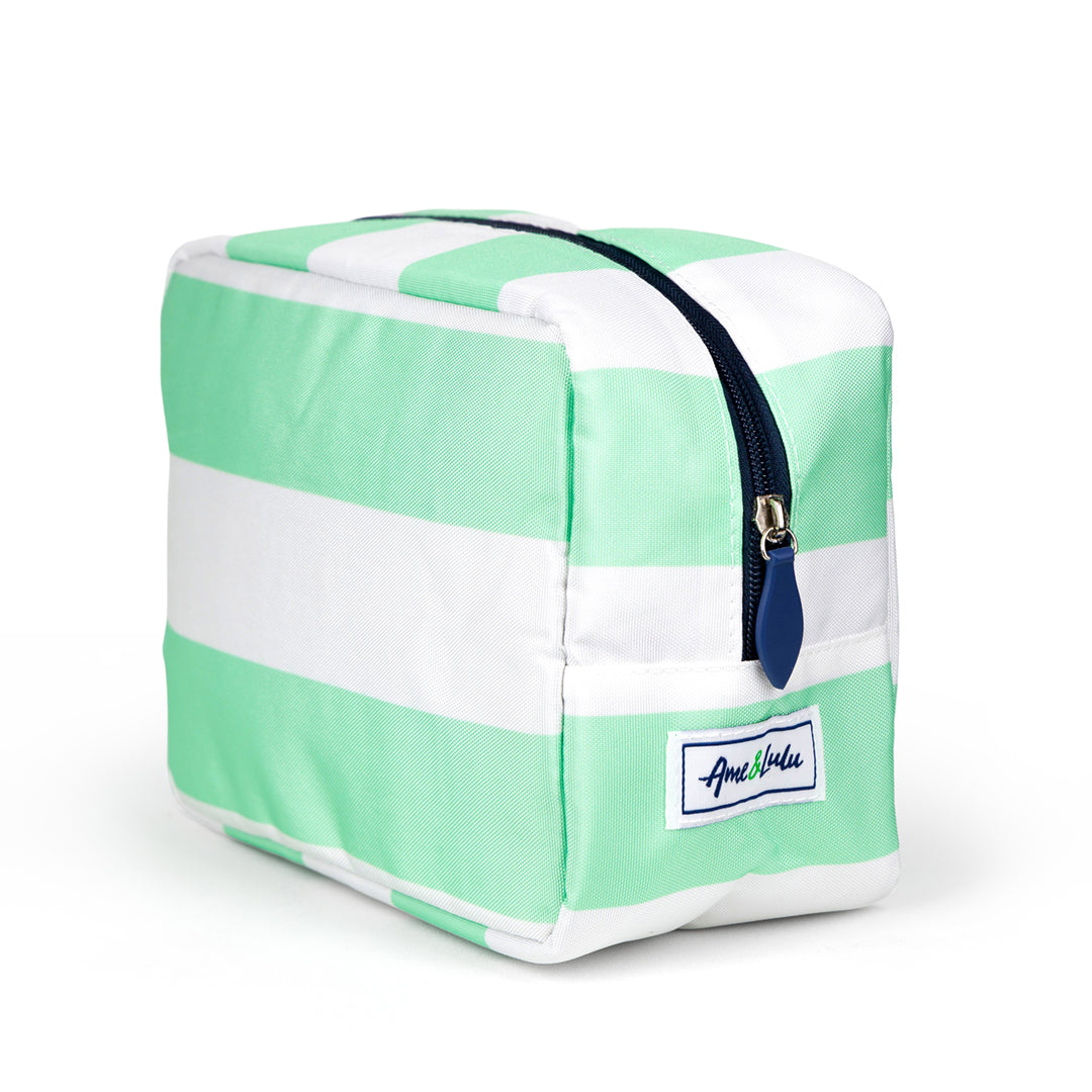 mint green and white striped nylon pouch