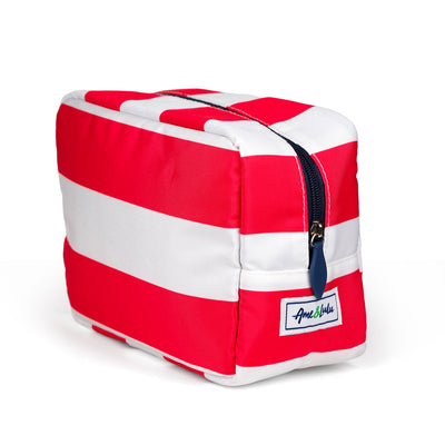 red and white stripe nylon pouch