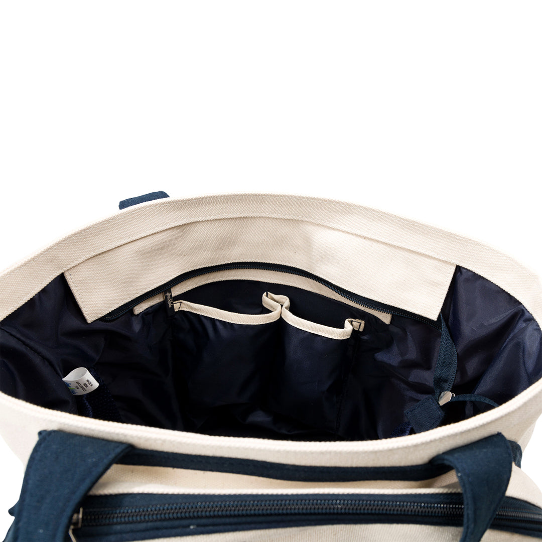 Inside view of volley tennis tote with interior pockets