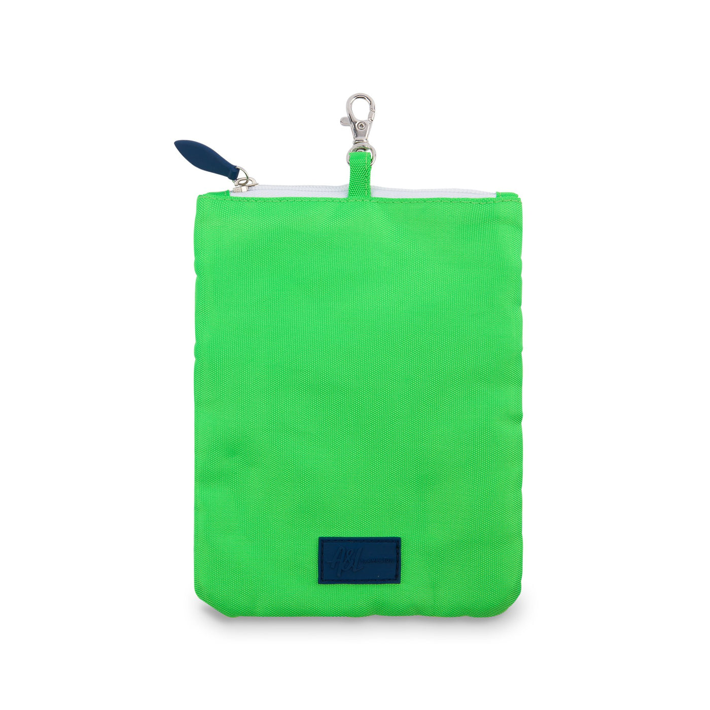 back view of bright green tee pouch
