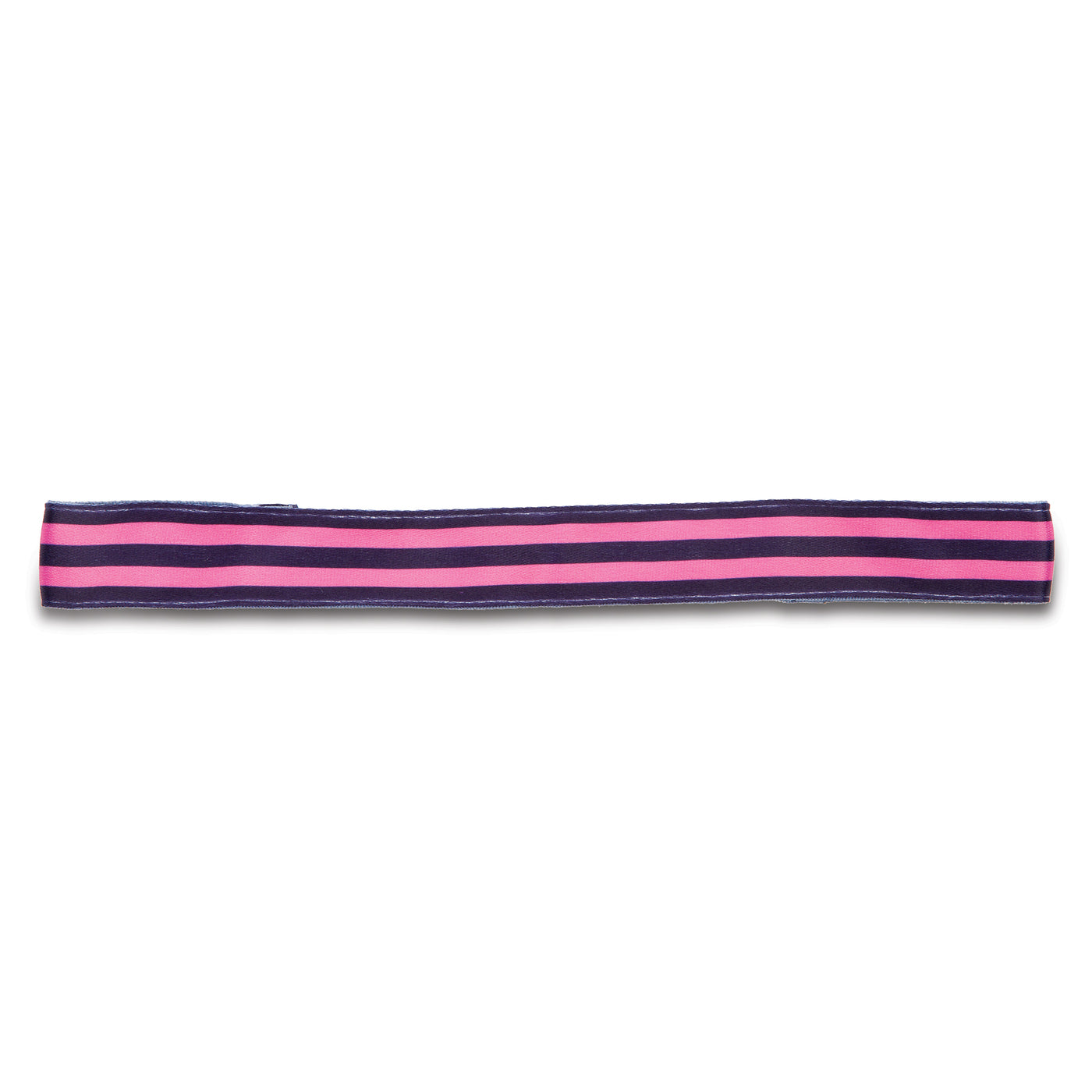 a navy and hot pink striped headband with a black elastic.