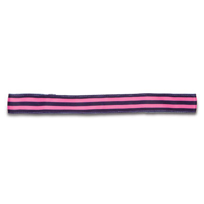 a navy and hot pink striped headband with a black elastic.