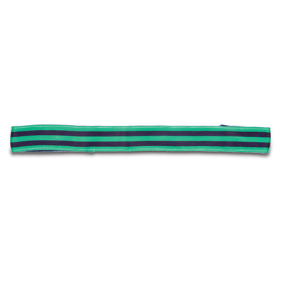 a green and navy striped headband with black elastic
