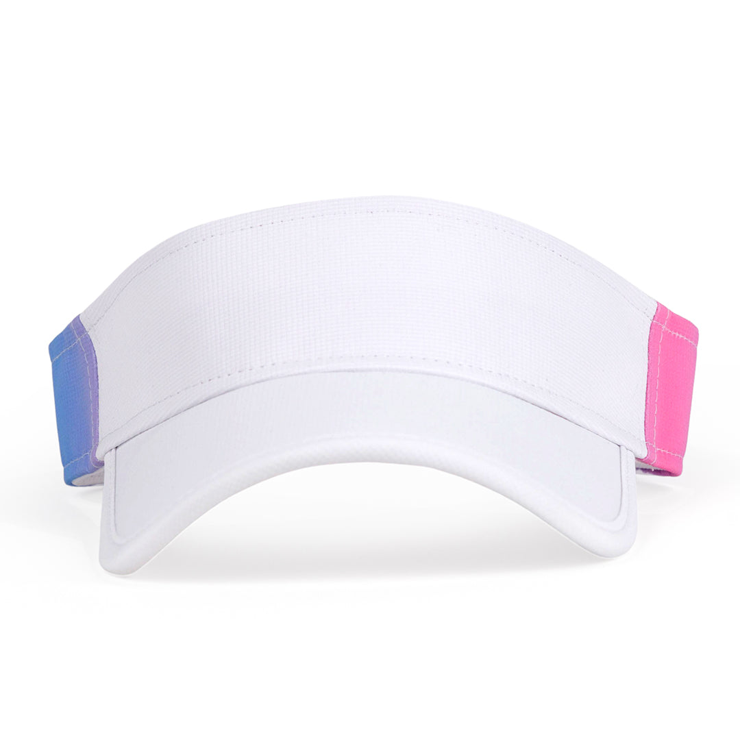 Front view of pink and blue ombre kids visor