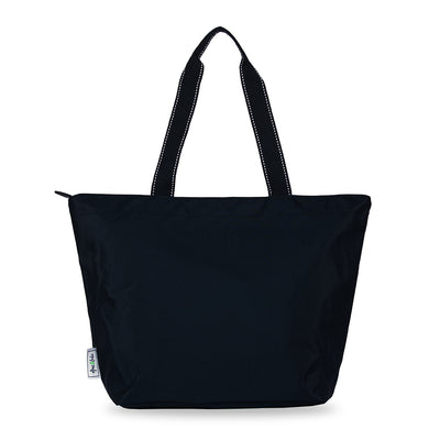 black nylon tote with black straps
