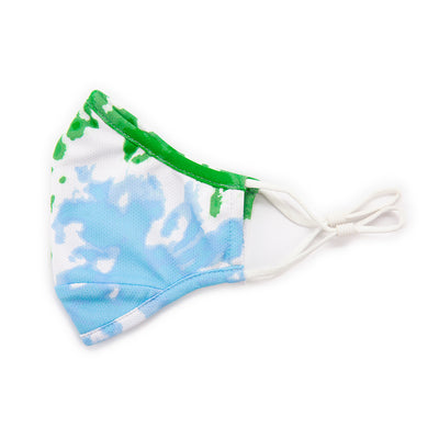 green and light blue tie dye pattern face mask