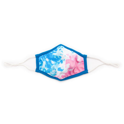 flat view of blue and pink tie dye kids face mask