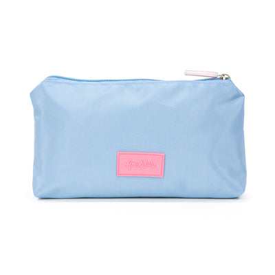 Back view of light blue everyday pouch.