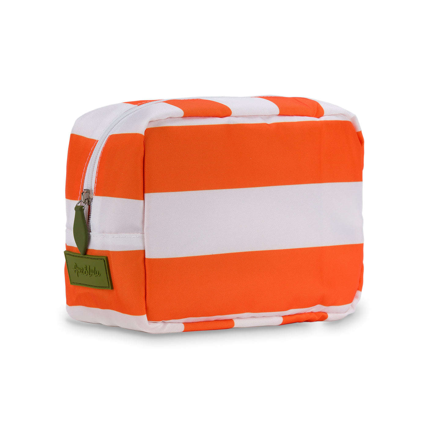 orange and white striped nylon pouch