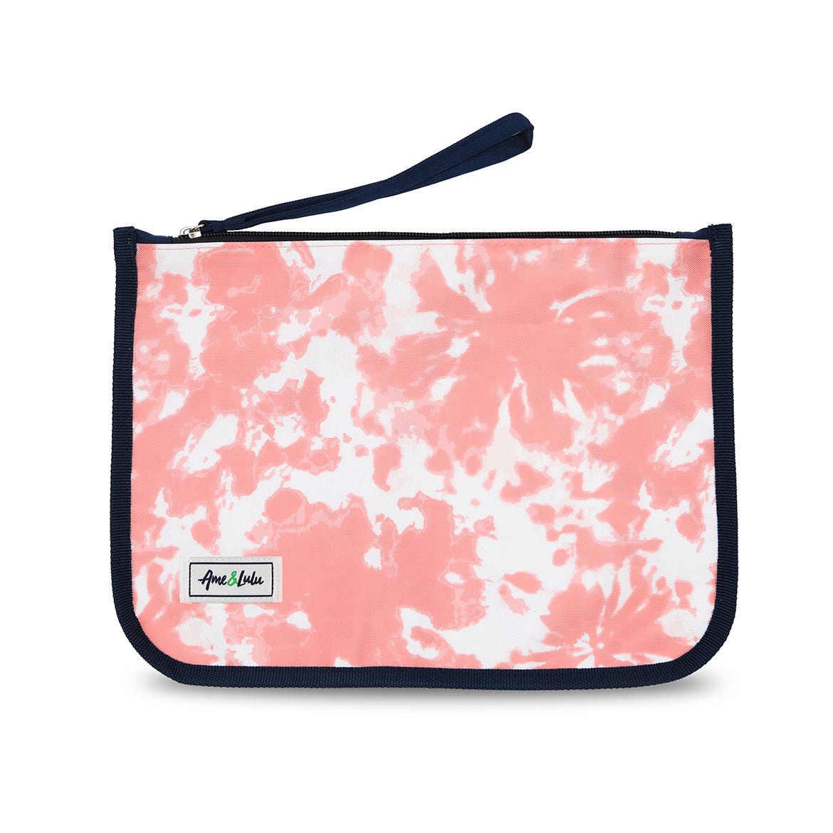 coral and white tie dye nylon zip pouch with wrist strap