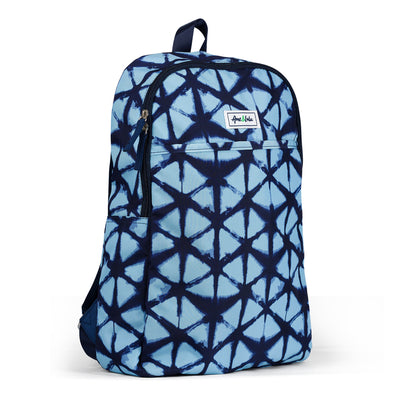 side view of navy and blue shibori pickleball backpack