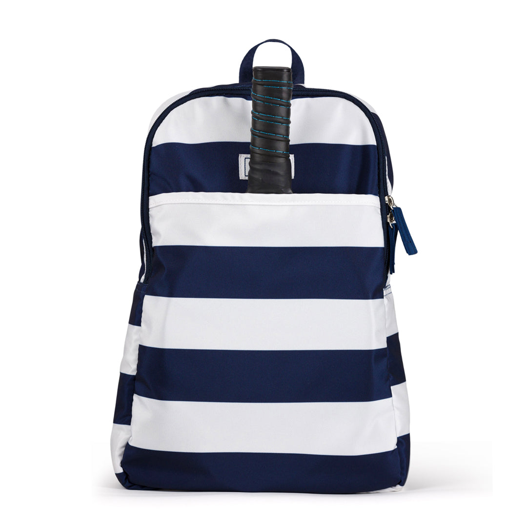navy and white striped pickleball backpack