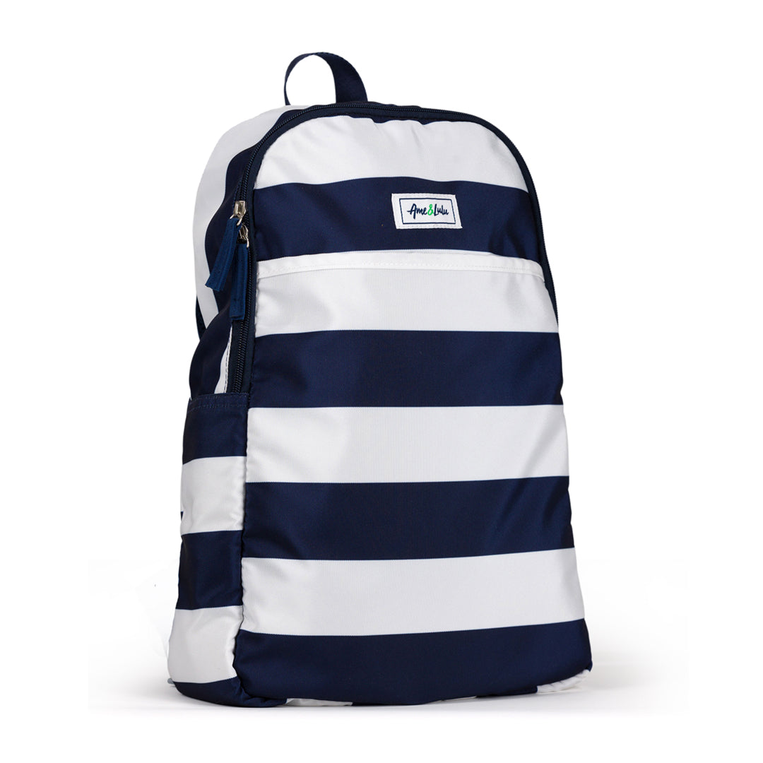 navy and white striped pickleball backpack side view