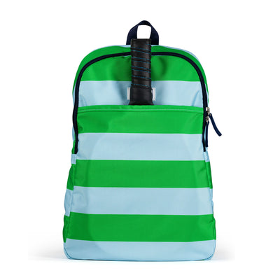 light blue and green striped pickleball backpack