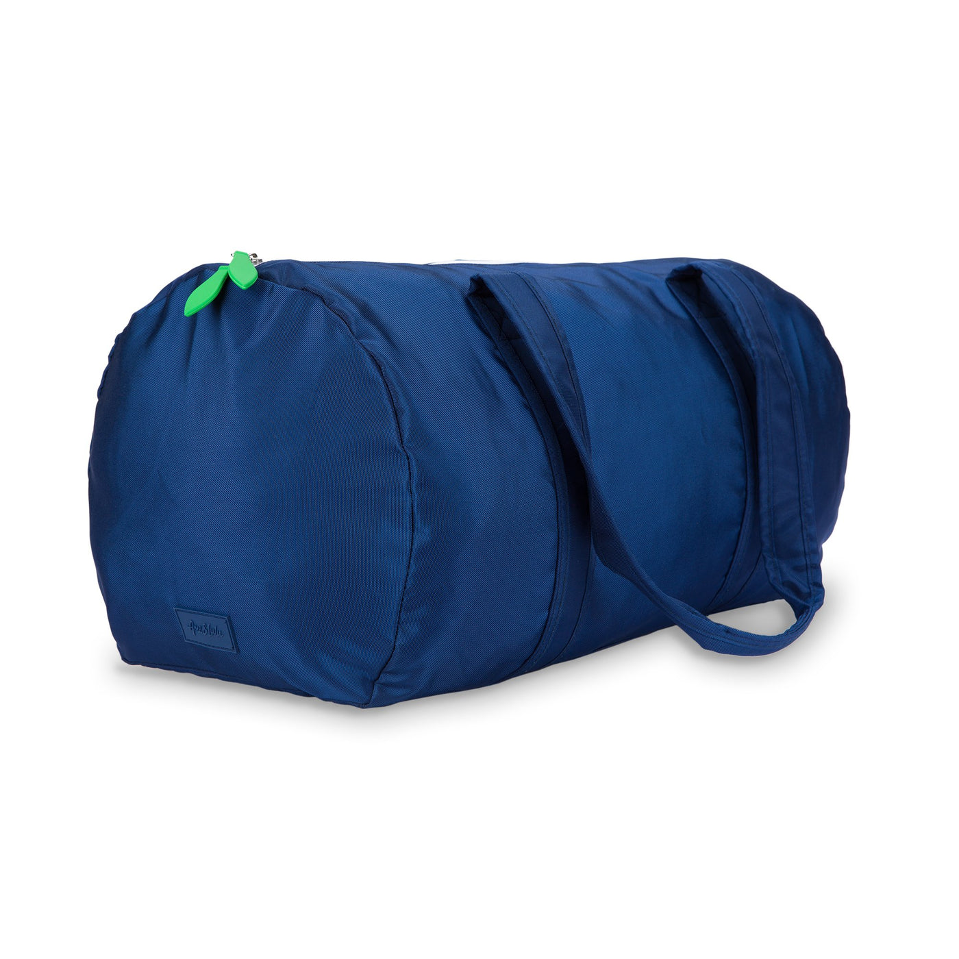 side view of navy nylon duffel