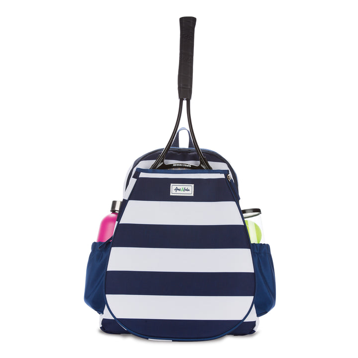 AME & LULU Ladies Tennis Invitational Backpack Navy Green Striped Tennis 2019 Game On Tennis Backpack – Ame & Lulu main image 2