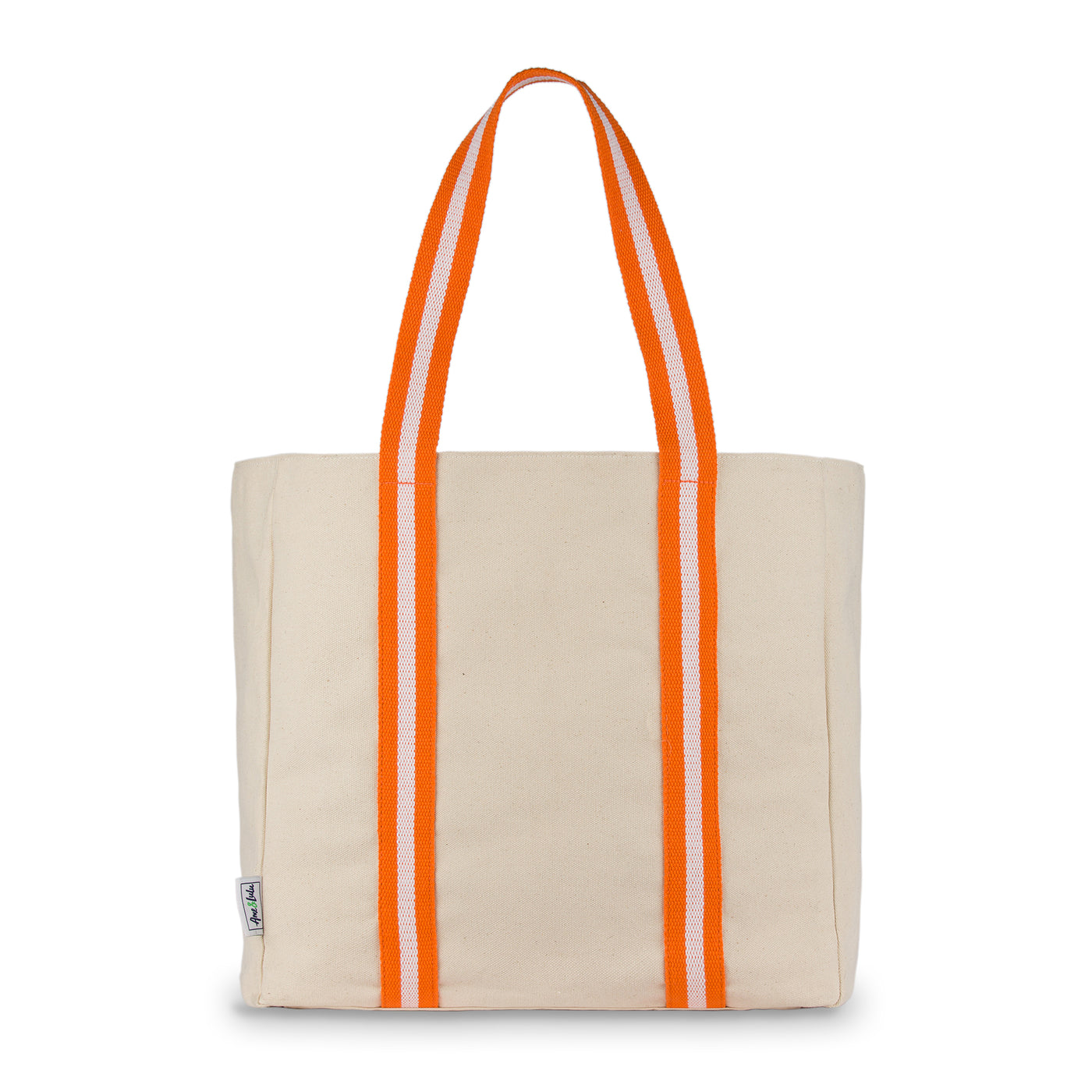 natural canvas tote with orange and white cotton webbing straps