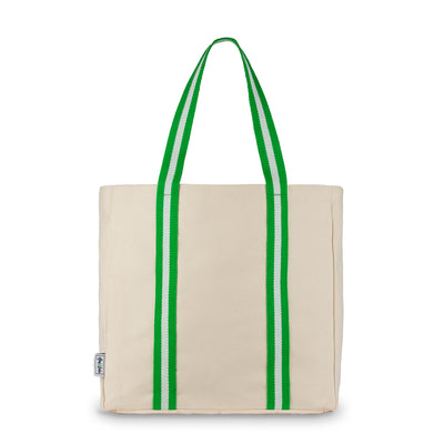 natural canvas tote with lime green and white cotton webbing straps