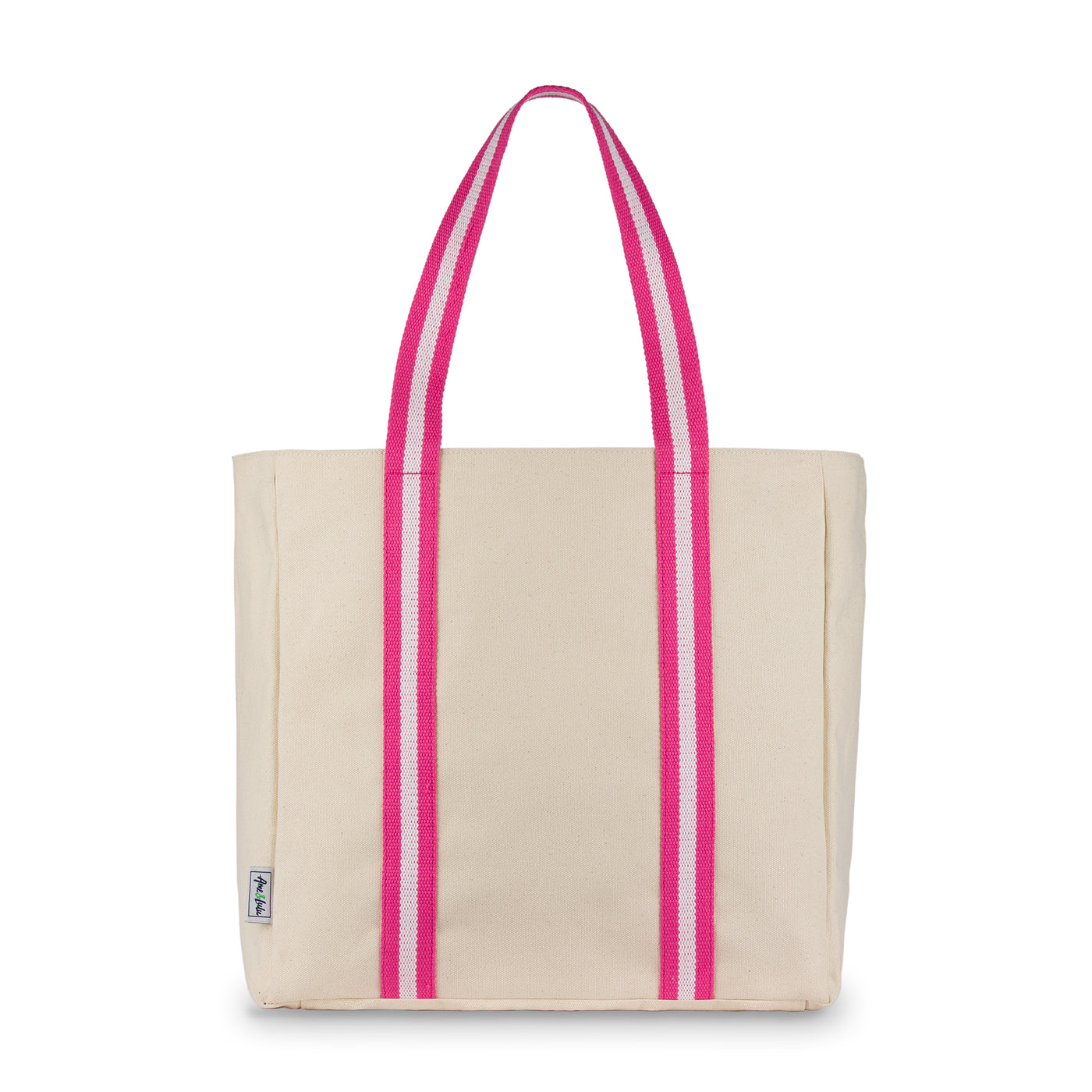 natural canvas tote with hot pink and white cotton webbing straps