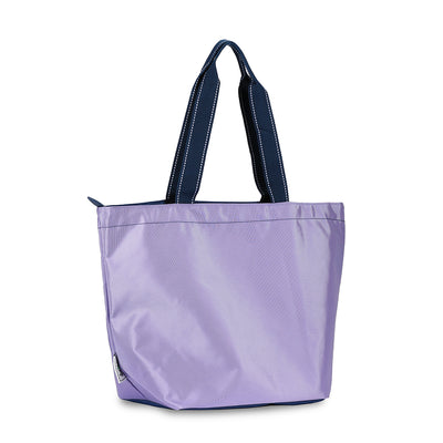 side view of lavender nylon tote bag