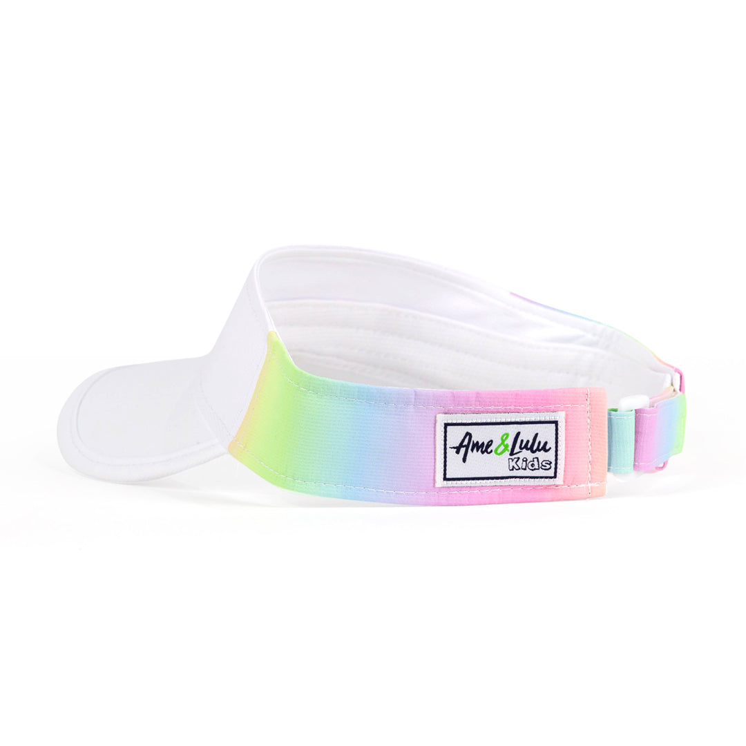 Side view of rainbow ombre kids visor.
