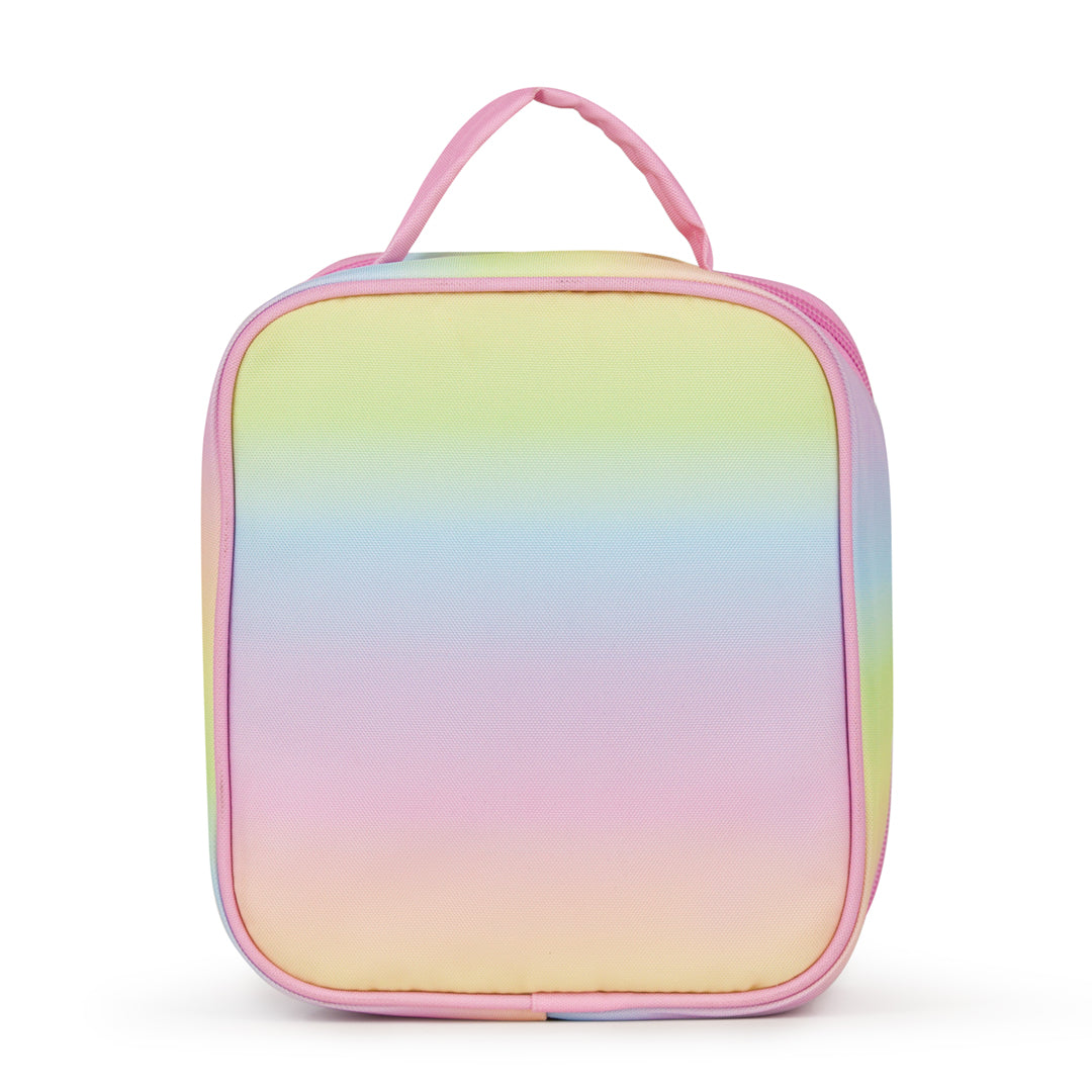 back view of pastel rainbow ombre kids lunch box