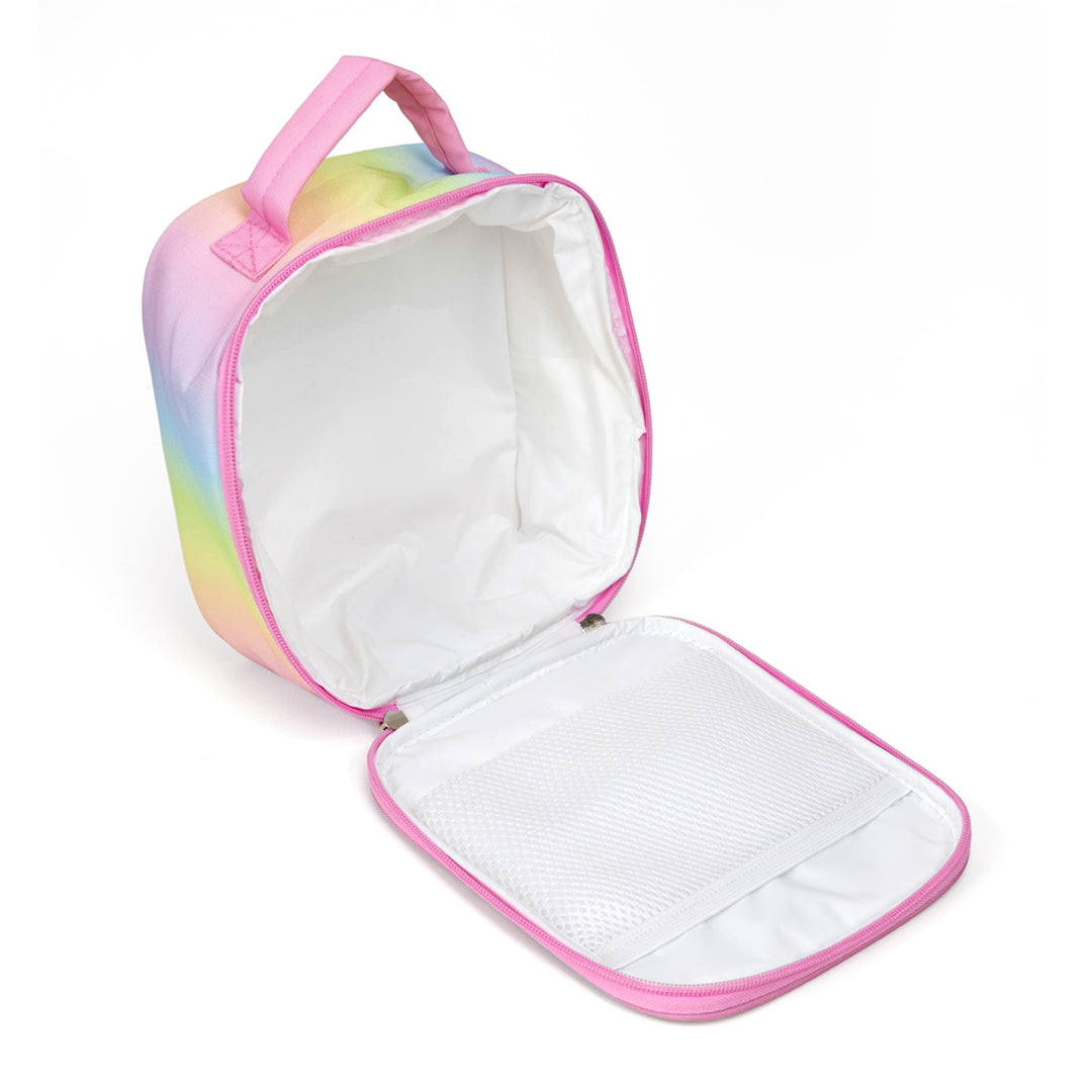 interior view of pastel rainbow ombre kids lunch box
