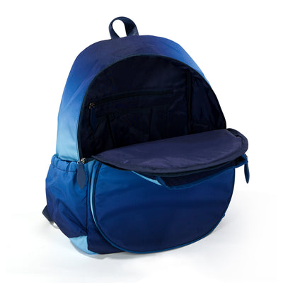 Inside view of navy and blue ombre tennis backpack