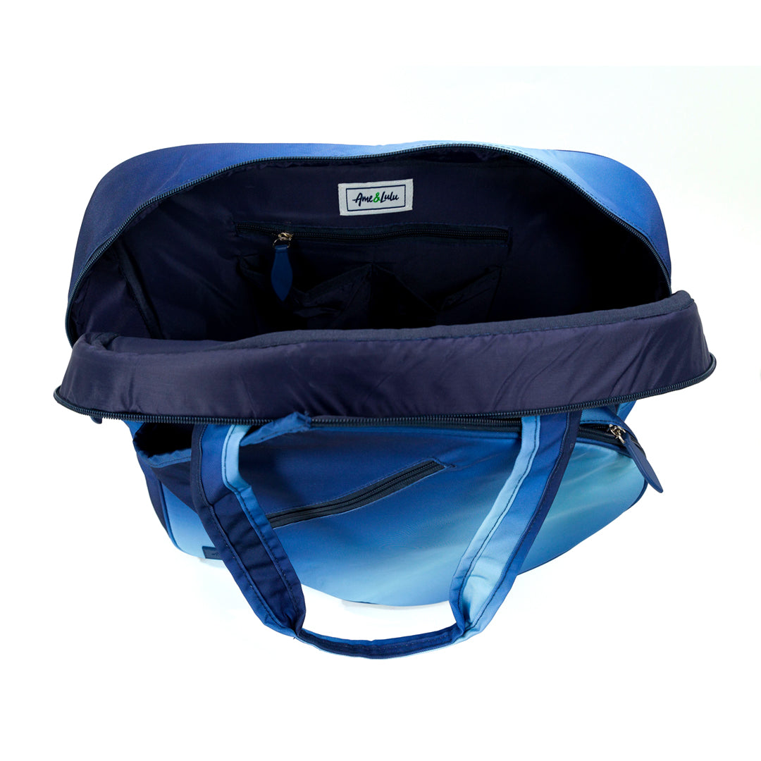 Inside view of navy blue ombre tennis tote