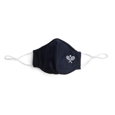 navy face mask with white crossed racquets printed on one side