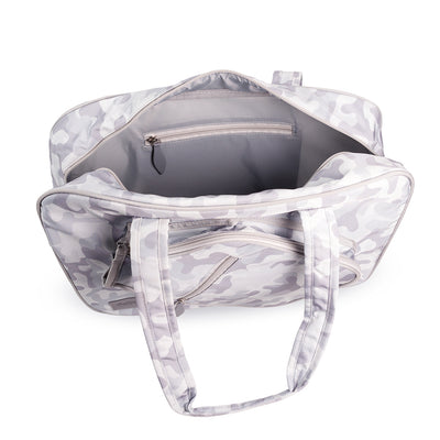 interior view of grey camo pattern pickleball tote