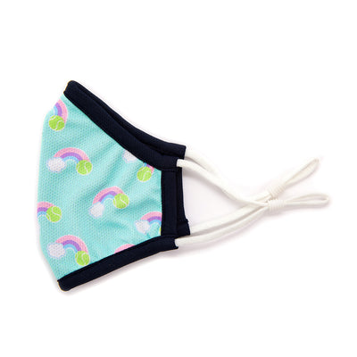 light blue with pastel rainbow pattern kids face mask