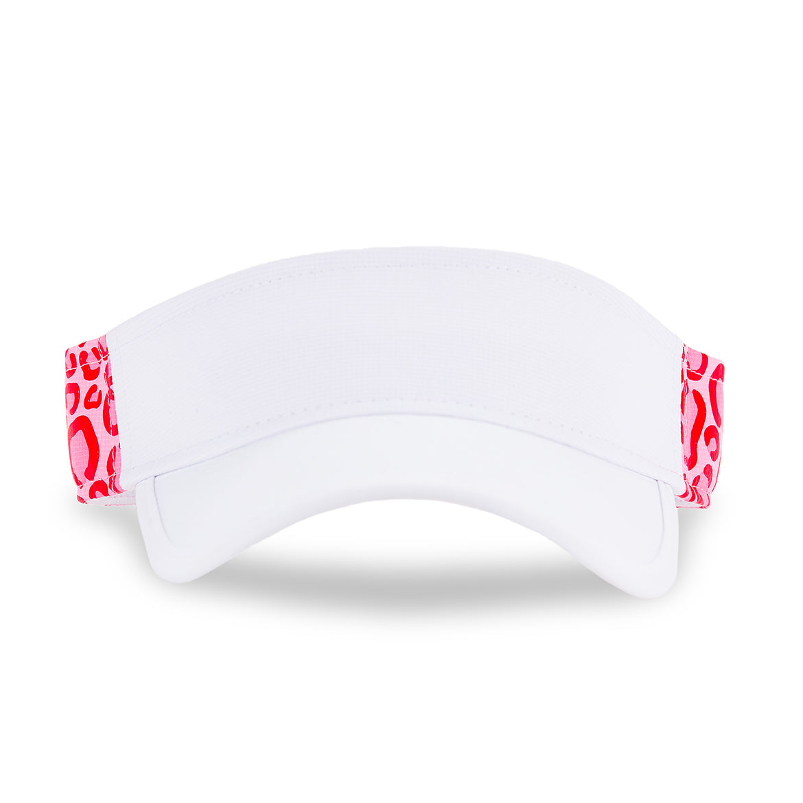 Front view of hot pink and red leopard pattern kids visor.