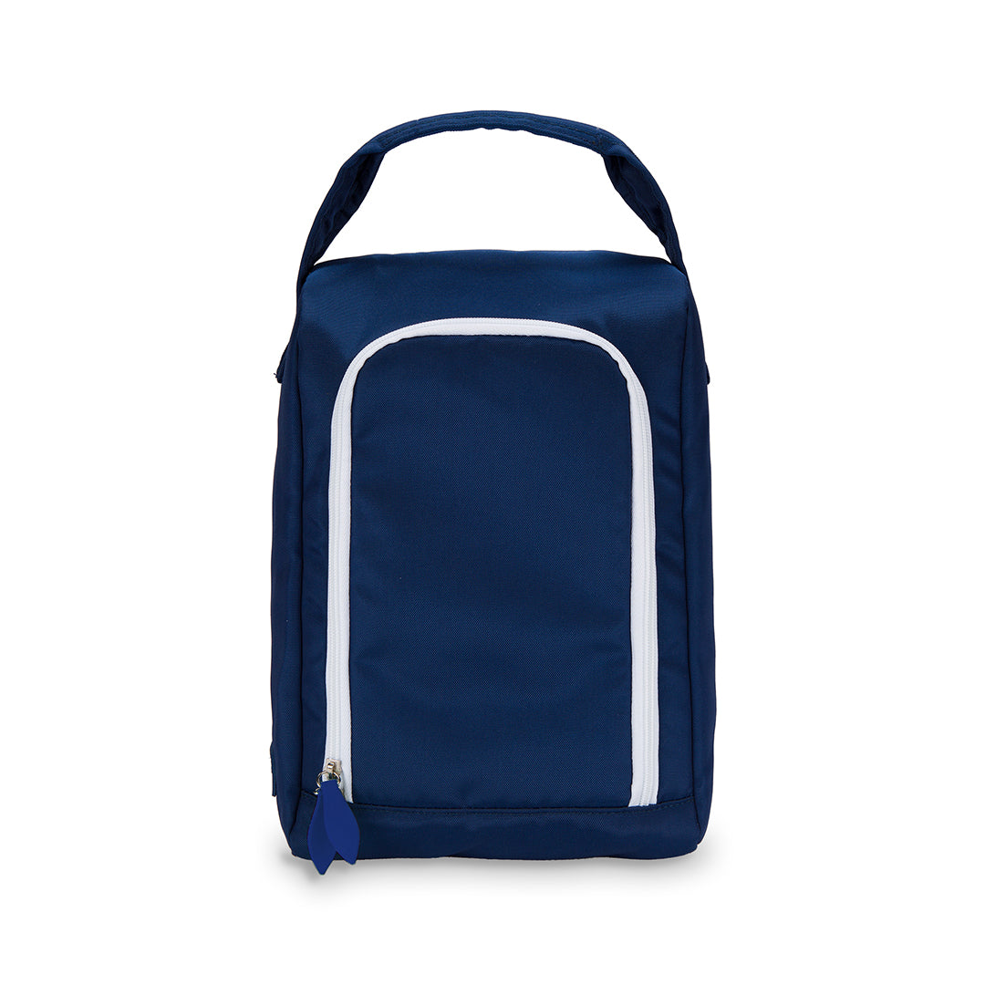 front view of navy shoe bag with navy zipper