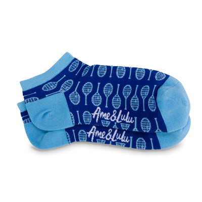 blue sock with light blue tennis racquets