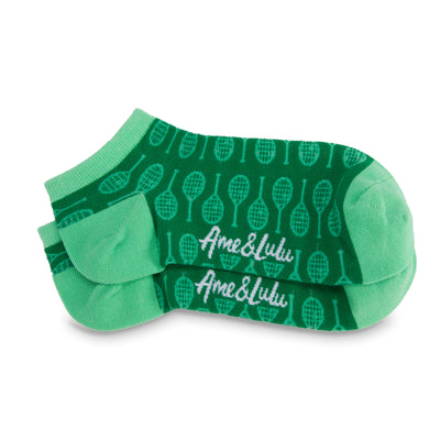 green sock with light green tennis racquets