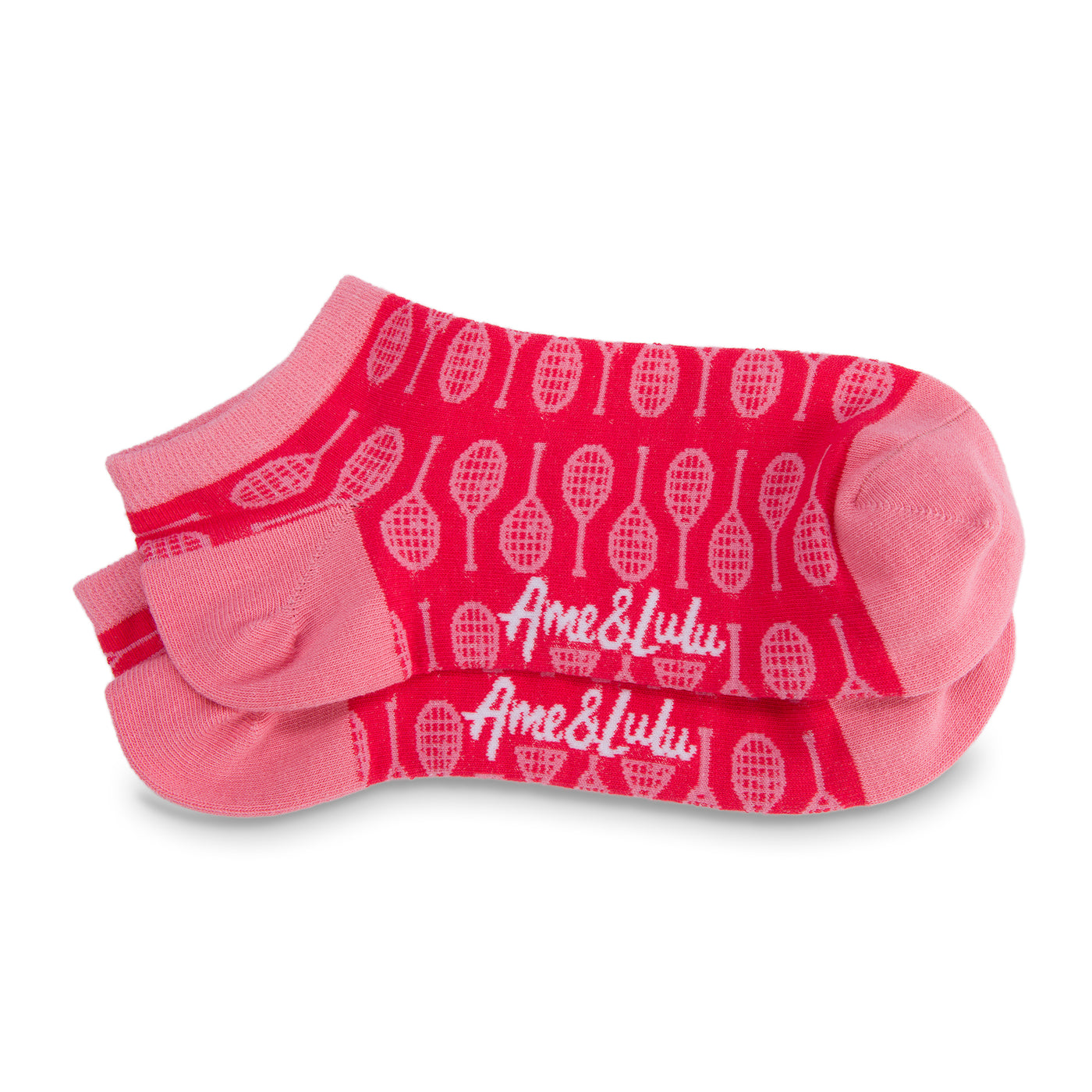 pink sock with light pink tennis racquets