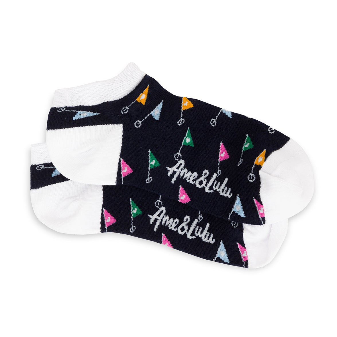 pair of navy socks with rainbow flags