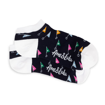 pair of navy socks with rainbow flags