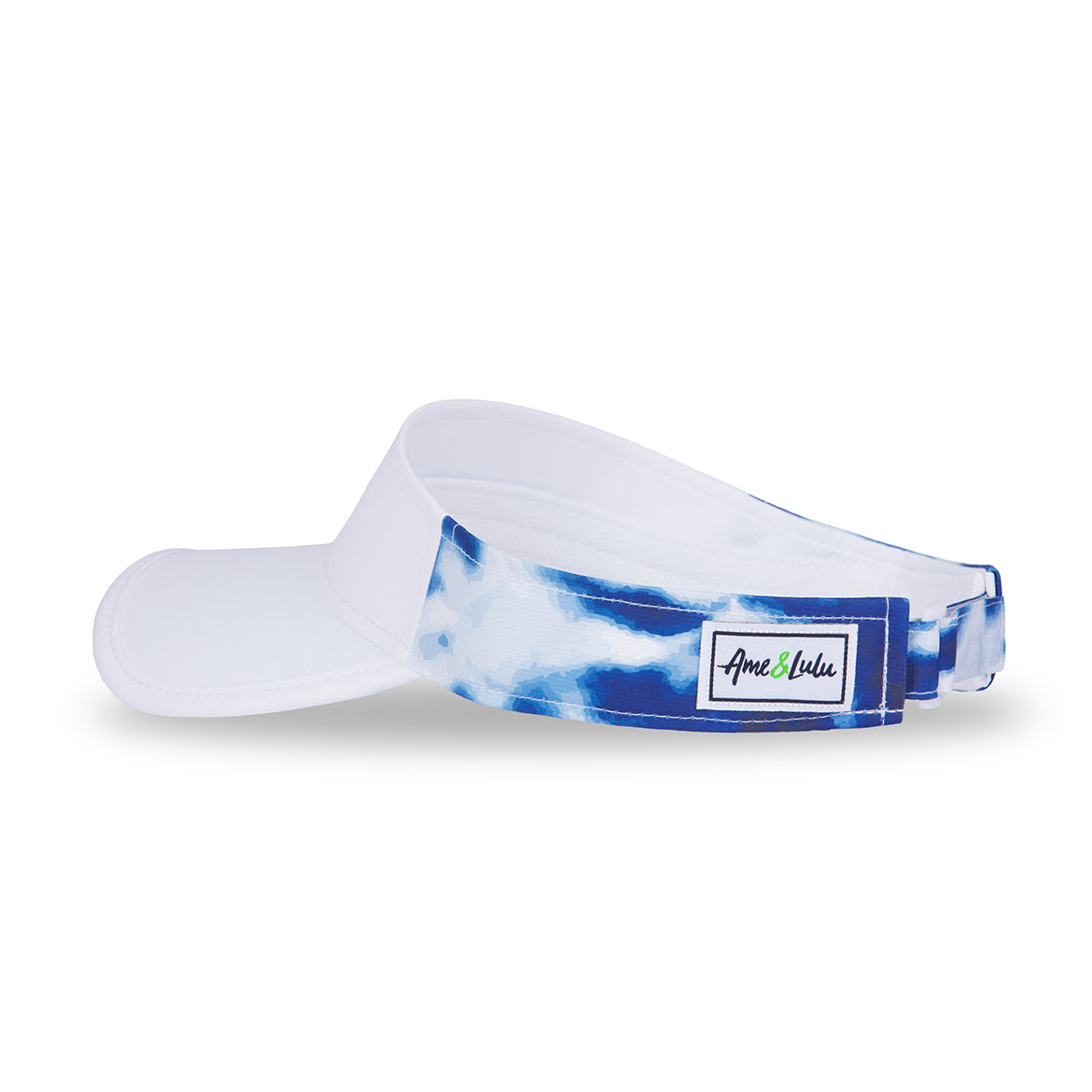 side view of navy tie dye womens visor