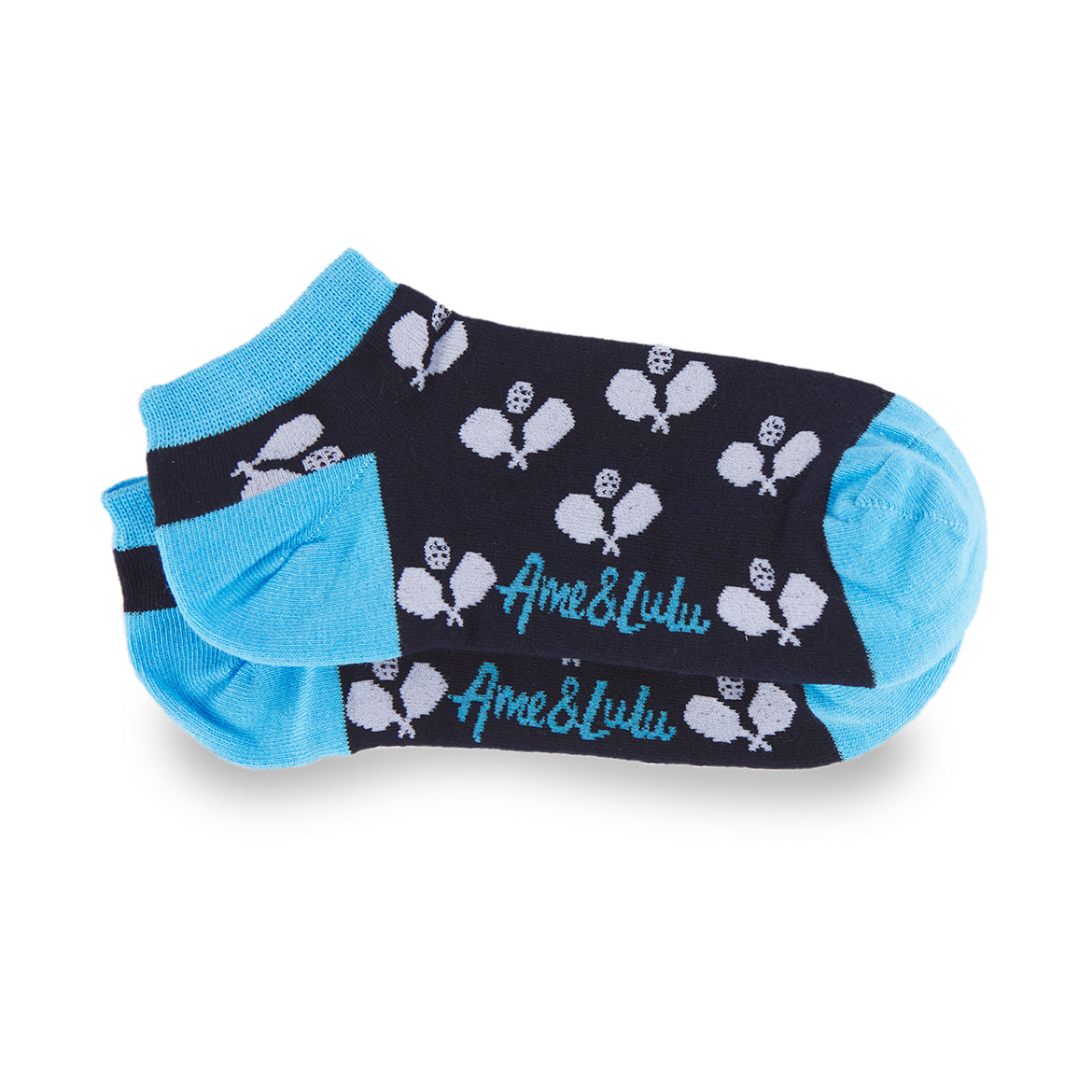navy ankle socks with white crossed paddle pattern repeated