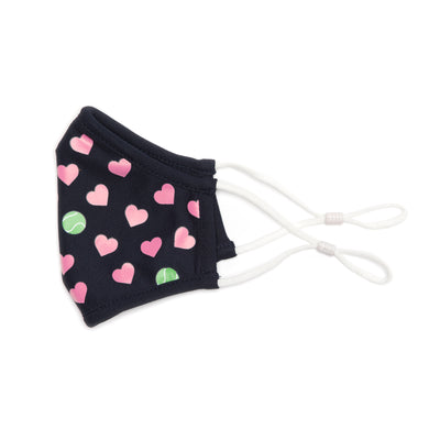 navy with pink heart and tennis ball pattern kids face mask
