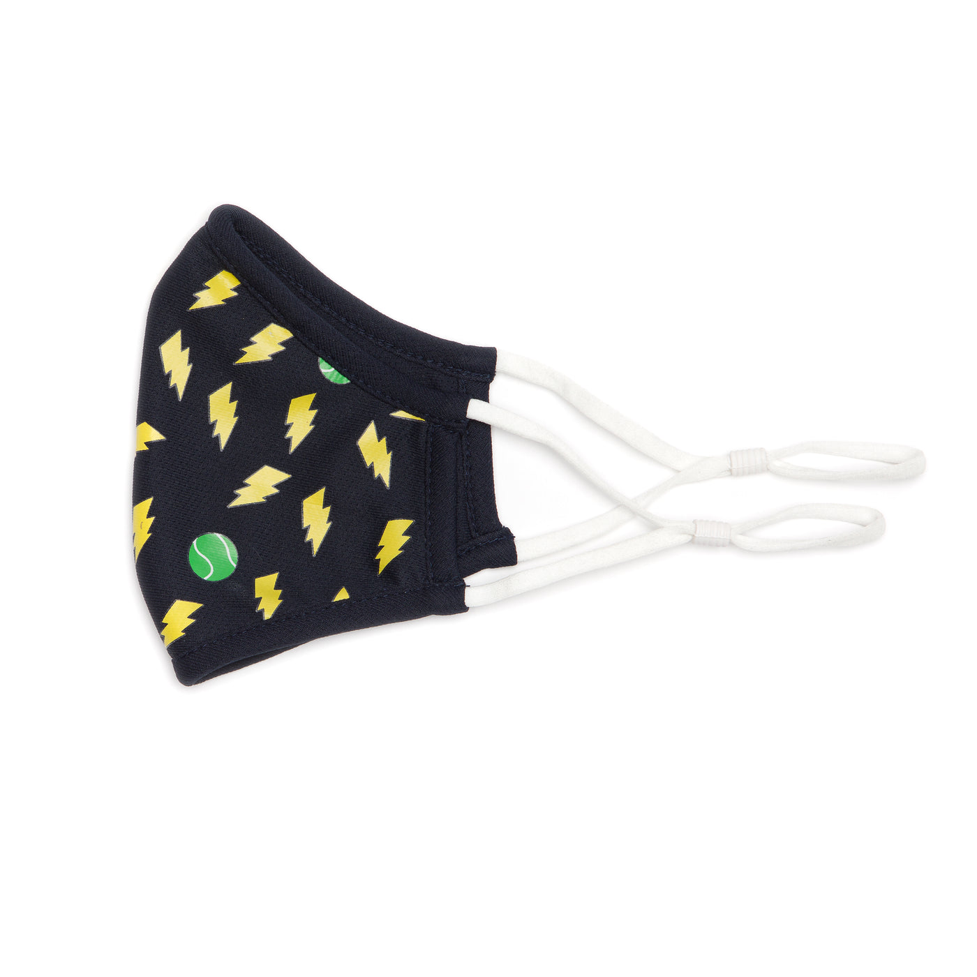 navy with lightning bolt and tennis ball patten kids face mask