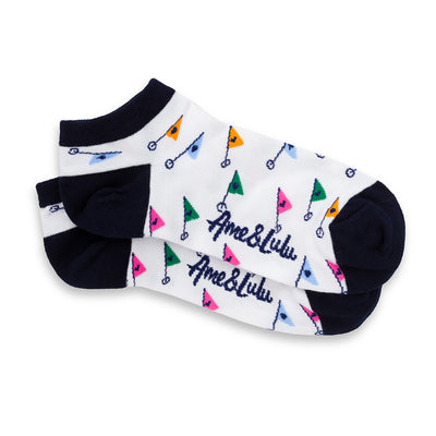 pair of white socks with rainbow flags